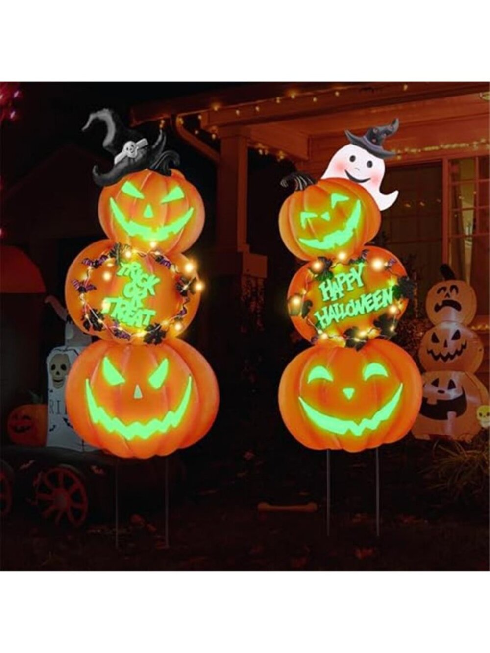 6 Pieces 38.2 Inch Metal Halloween Pumpkins Yard Signs with Stakes Waterproof